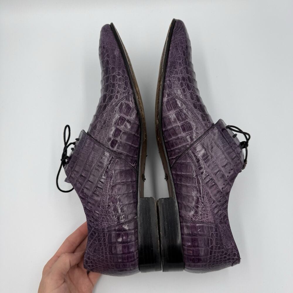 Mezlan Genuine Crocodile Monkstrap Dress Shoes Purple Men’s 12 Italy Luxury - Picture 11 of 13
